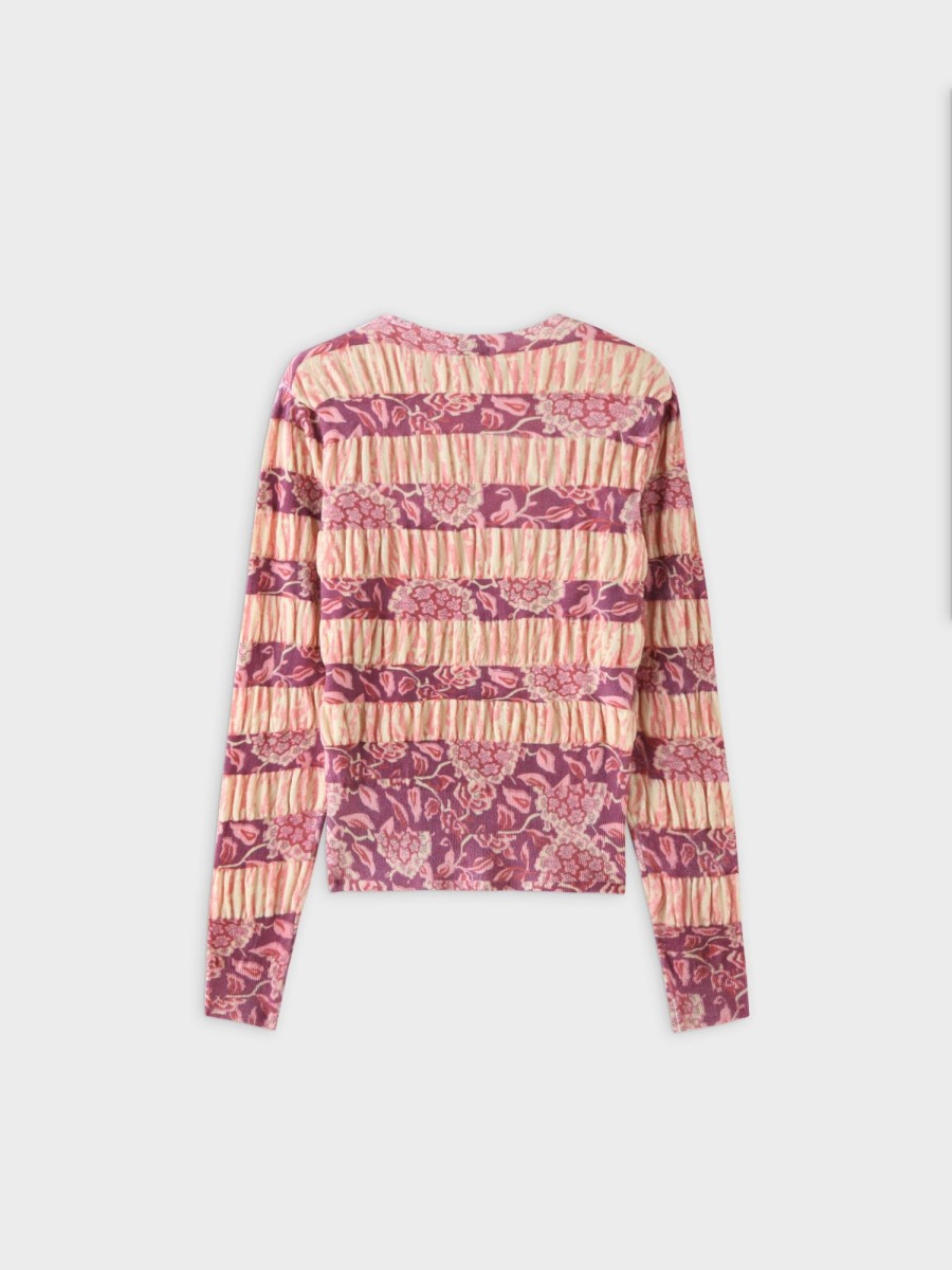 New Ruched Sweater-Pink Floral Tops