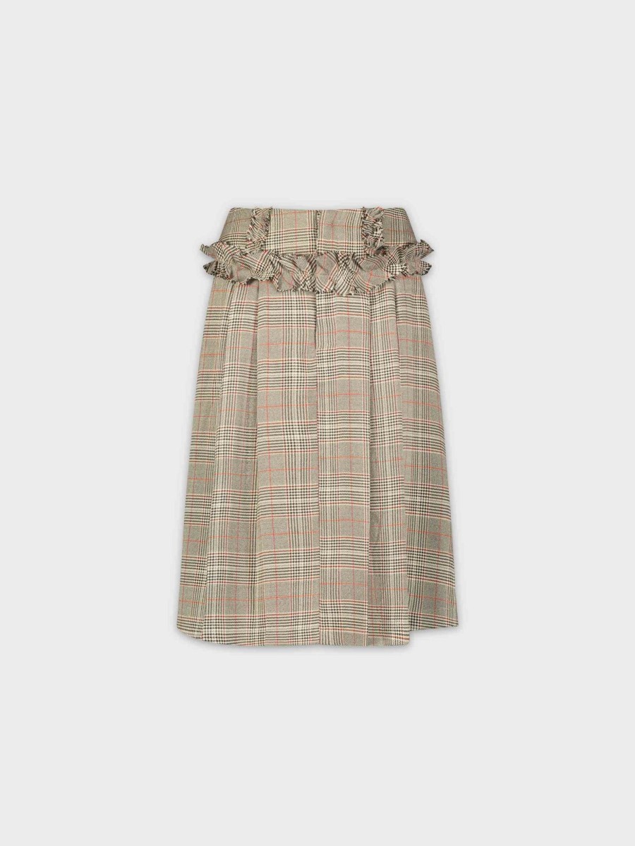 Hot Ruffle Trim Skirt-Tan Plaid Teen Skirts