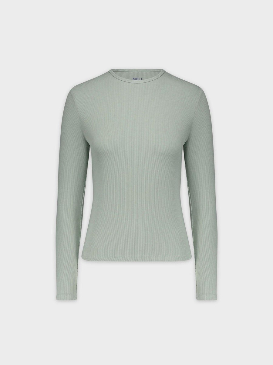 New Classic Ribbed Crew Tee Ls-Sage Tees