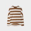 Best Striped Dolman V Neck-Brown/White Tees