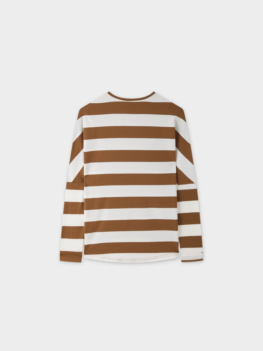 Best Striped Dolman V Neck-Brown/White Tees