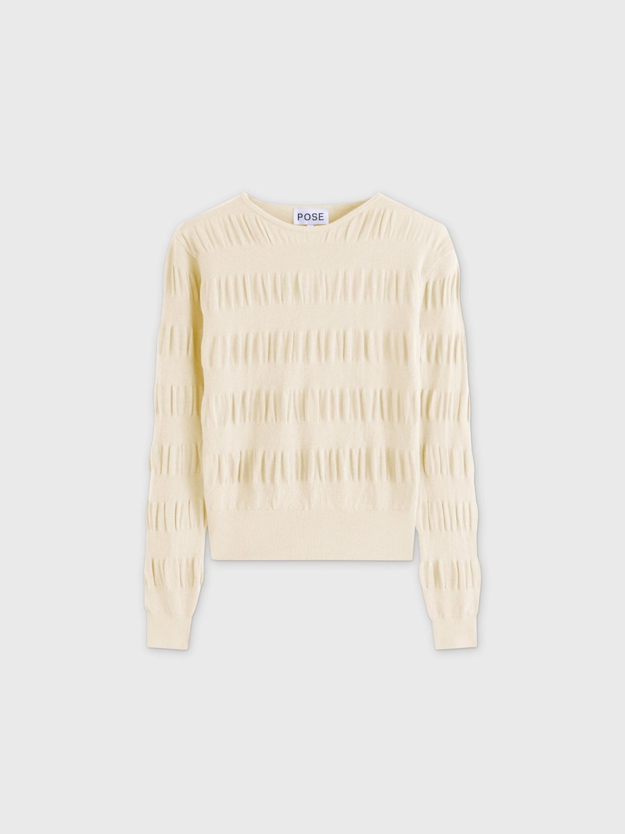 Wholesale Ruched Sweater-Ivory Tops