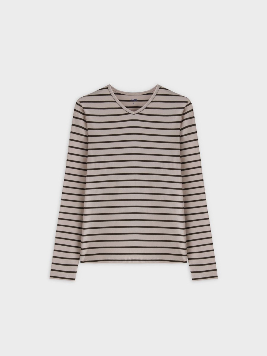 Best Thin Stripe High V Tee-Cream/Green Tees