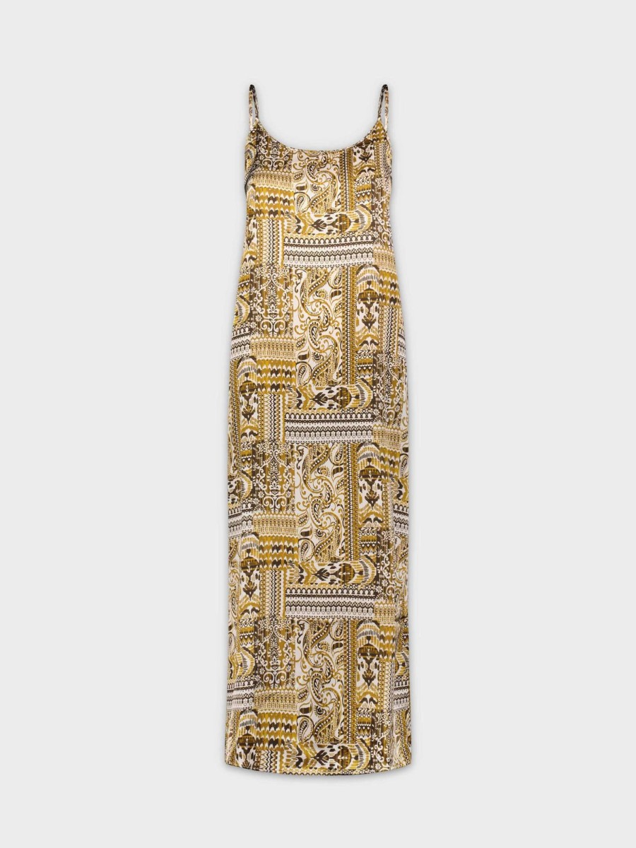 Wholesale Crew Neck Slip Dress-Gold Aztec Dresses