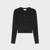 New Ribbed Cropped Cardigan-Black Tops