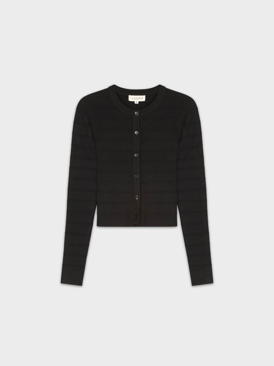 New Ribbed Cropped Cardigan-Black Tops