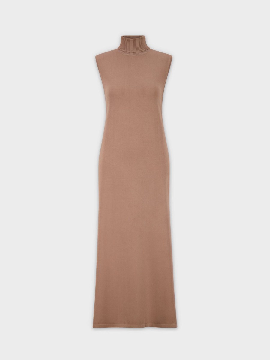 Online Sleeveless Turtleneck Dress-Taupe Dresses