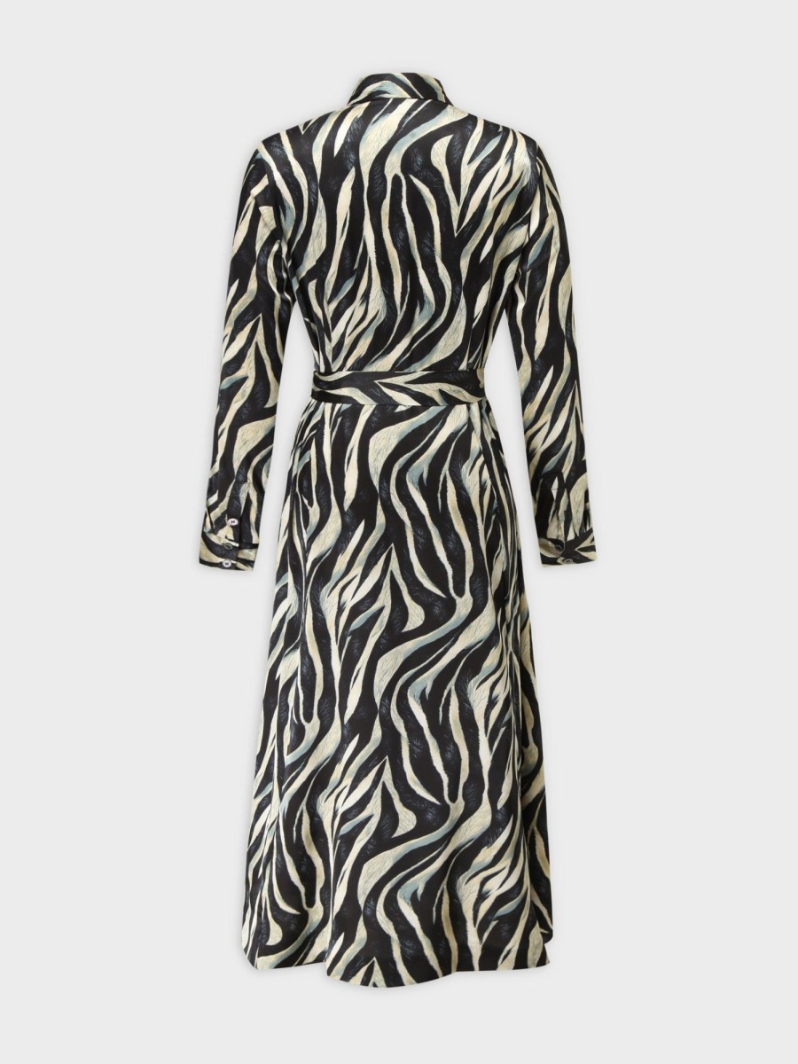 Hot Basic Belted A-Line Dress-Zebra Dresses