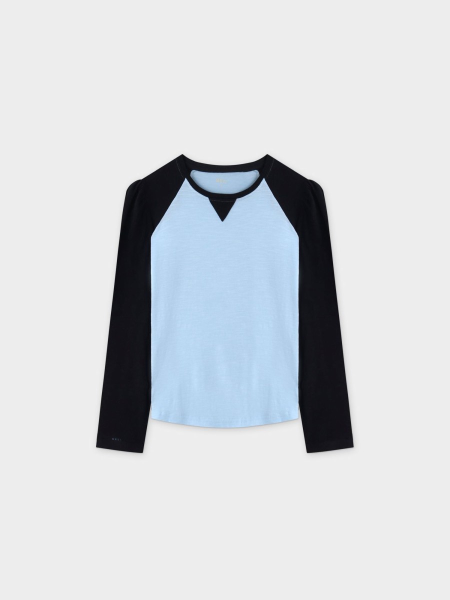 Wholesale Two Tone Baseball Tee-Light Blue/Black Tees