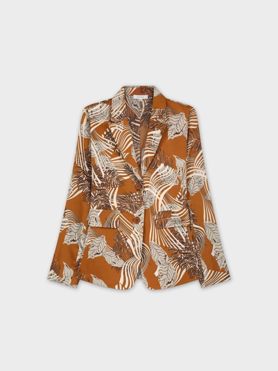 Online Satin Blazer-Brown Leaf Tops