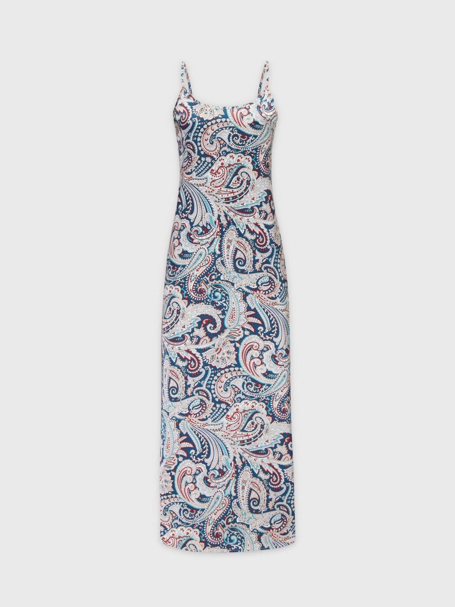 Best Crew Neck Slip Dress-Teal Paisley Dresses