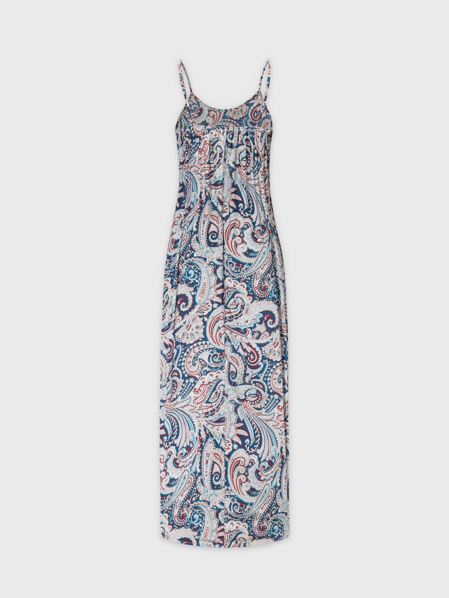 Best Crew Neck Slip Dress-Teal Paisley Dresses