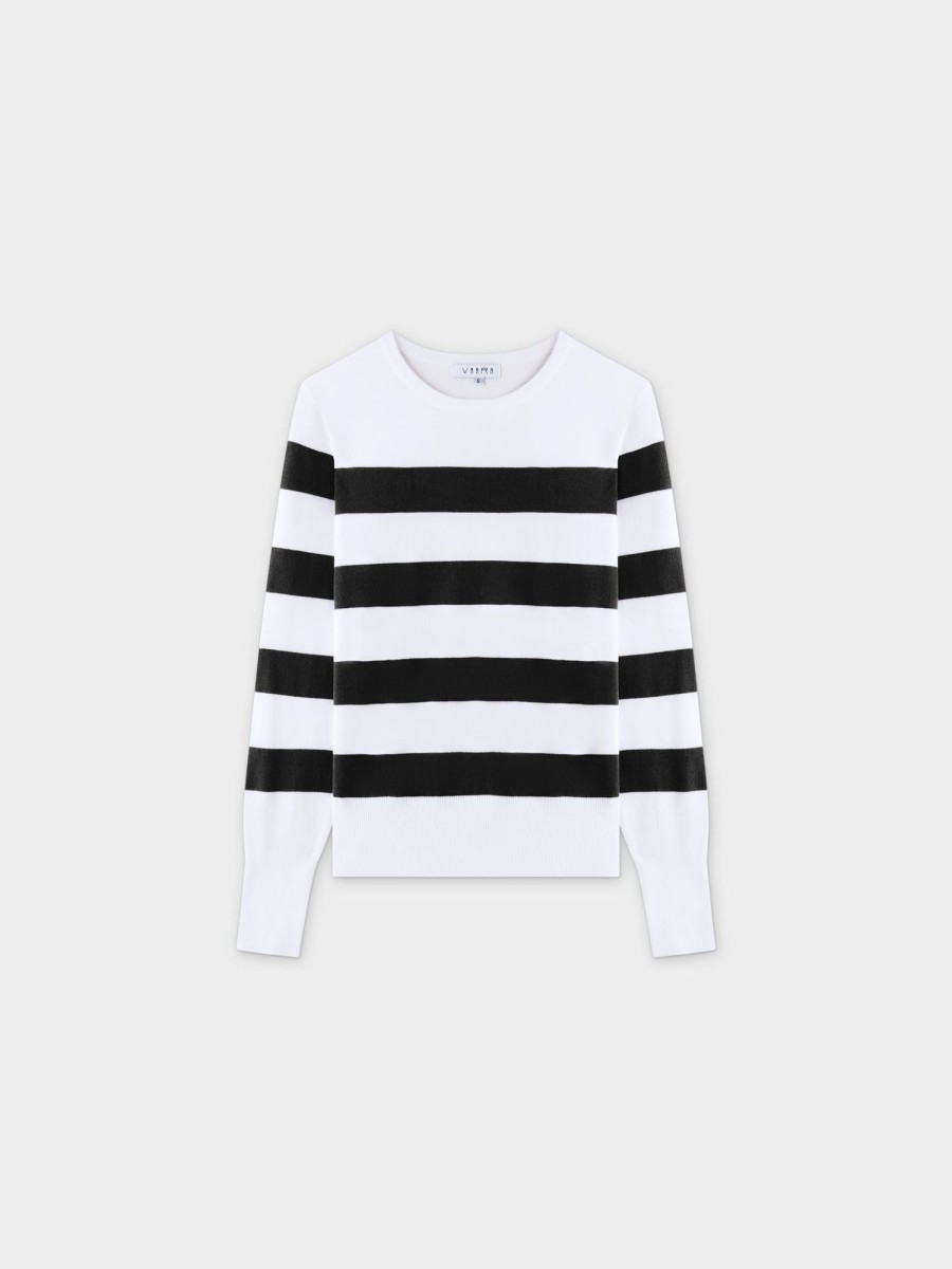 Hot Striped Cotton Sweater-Black Tops