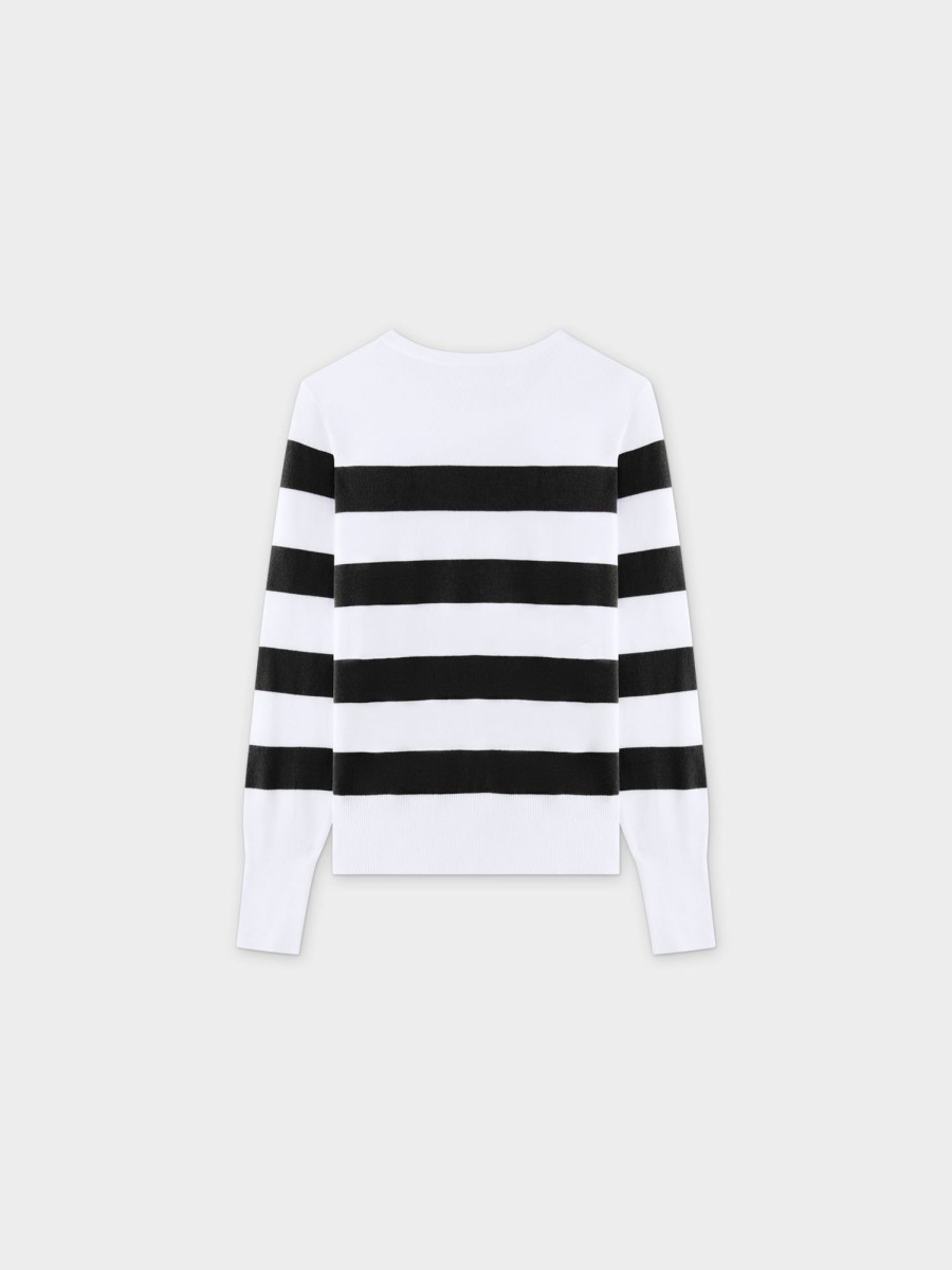 Hot Striped Cotton Sweater-Black Tops