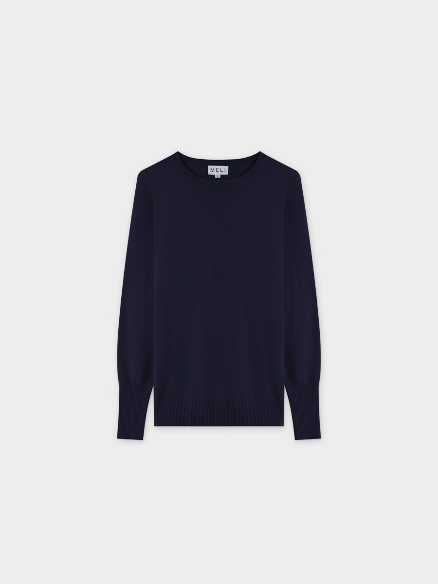 Wholesale Basic Crew Sweater Ls-Dark Navy Tops