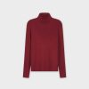 Online Knit Ribbed Turtleneck-Maroon Tops