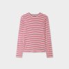 Wholesale Striped Ribbed Crew-White/Orange/Hot Pink Tees