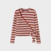 New Striped Wrap Tee-Berry/White Multi Stripe Tees