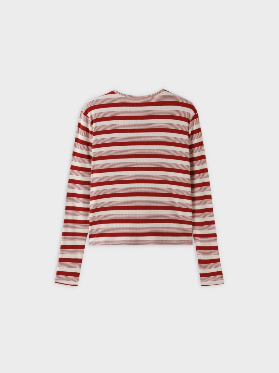 New Striped Wrap Tee-Berry/White Multi Stripe Tees