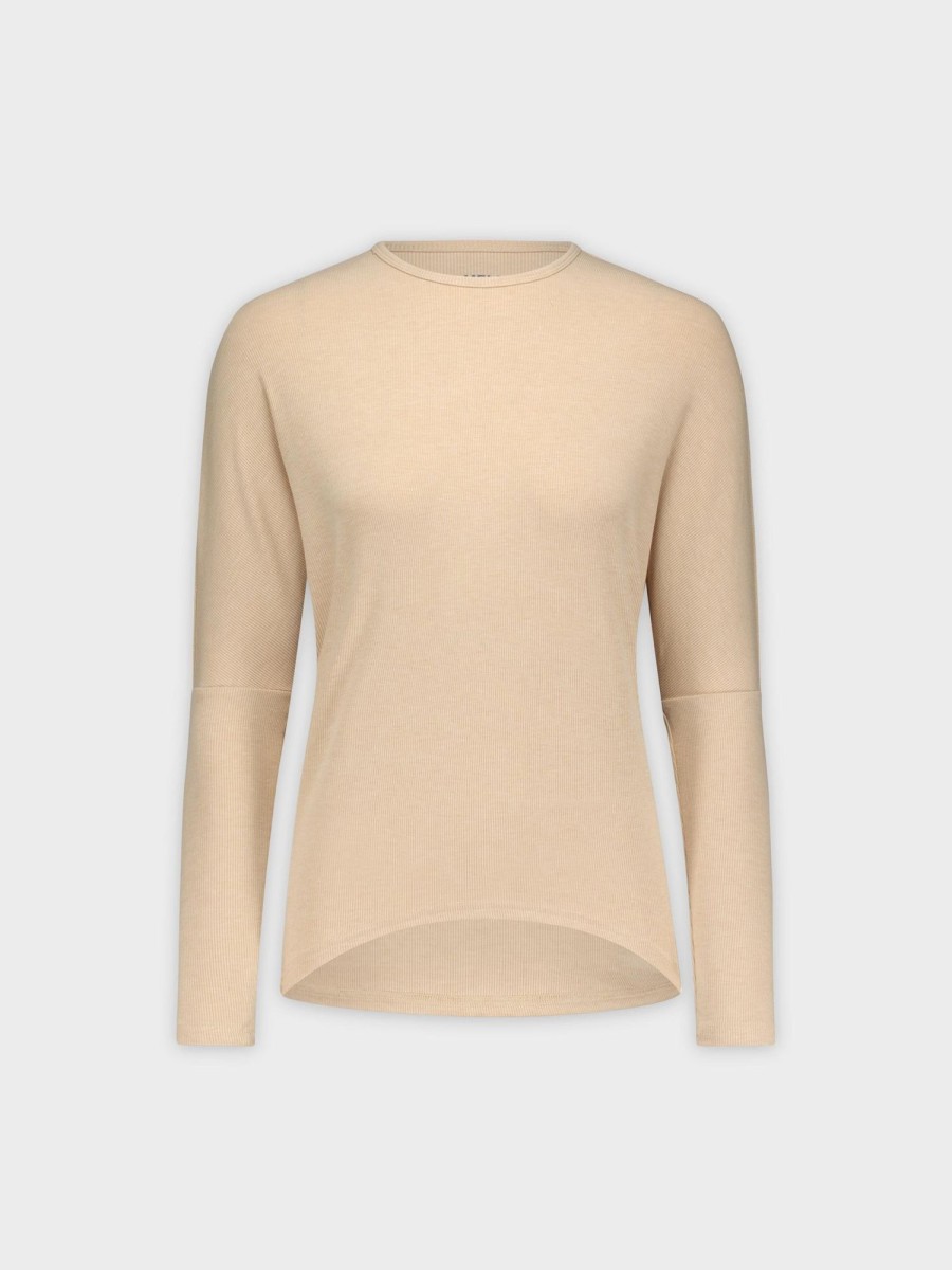 Best Crew Ribbed Dolman-Heather Tan Tees