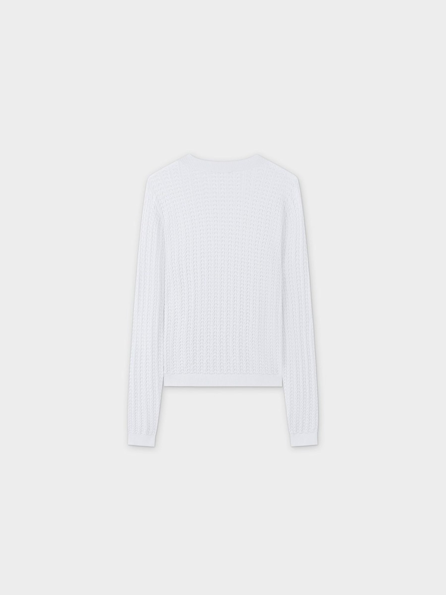 Best Pointelle Knit Sweater-White Tops