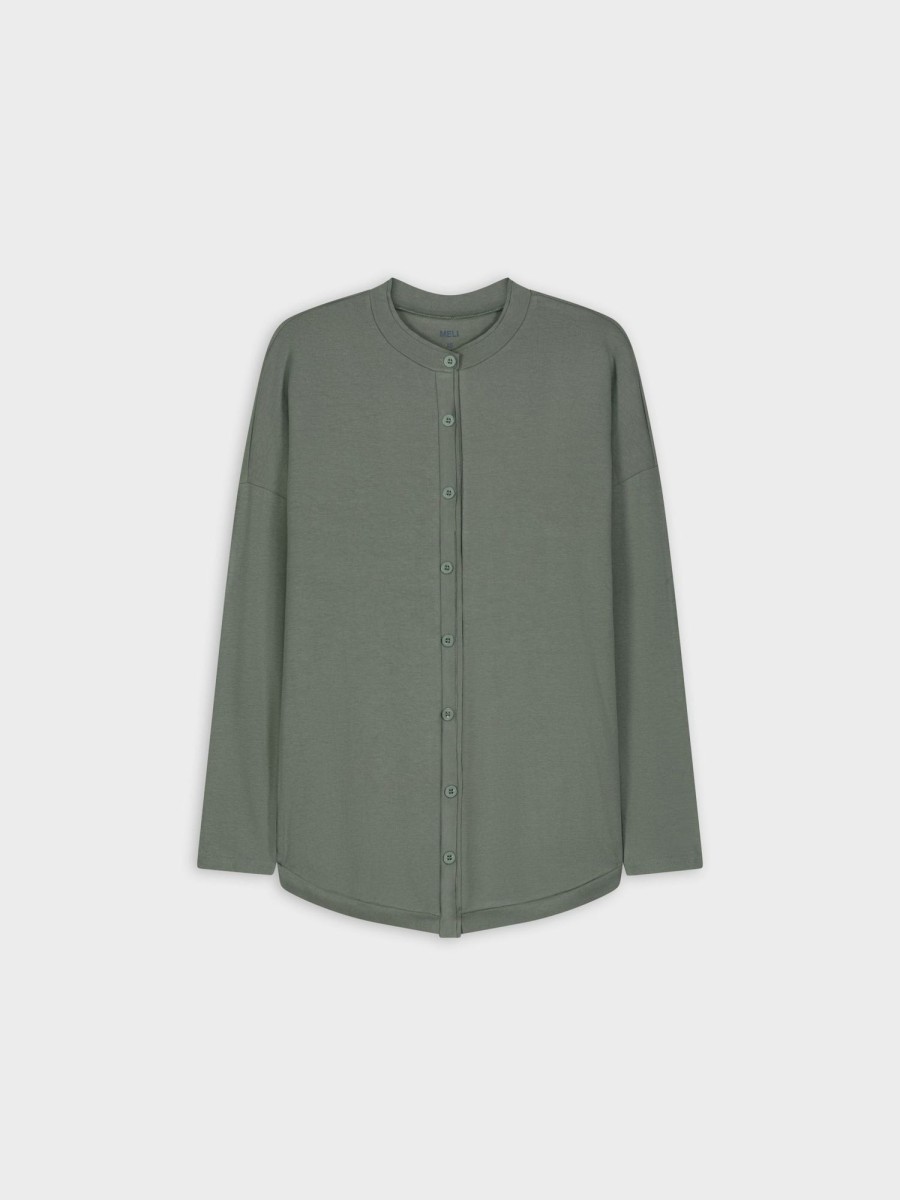 New Button Down Tee-Gray/Green Tees