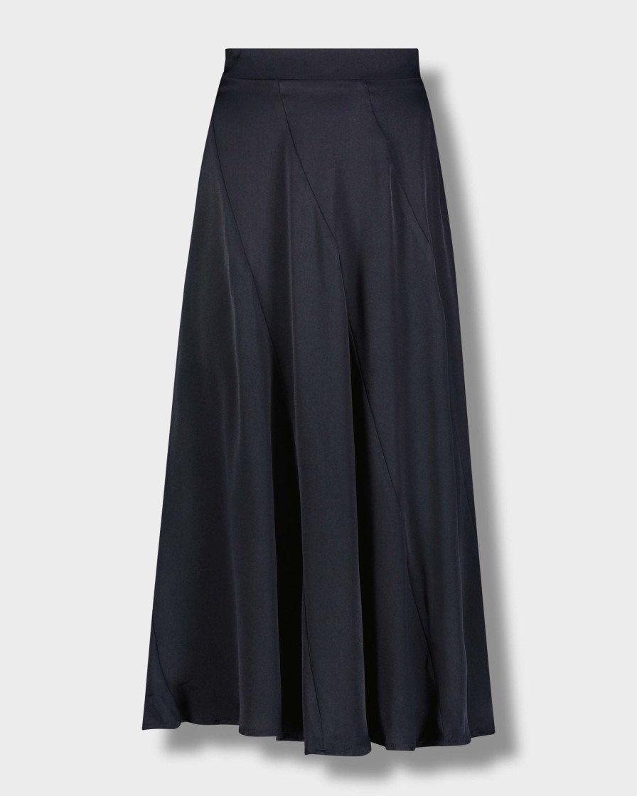 Hot Full Satin Skirt-Navy Skirts