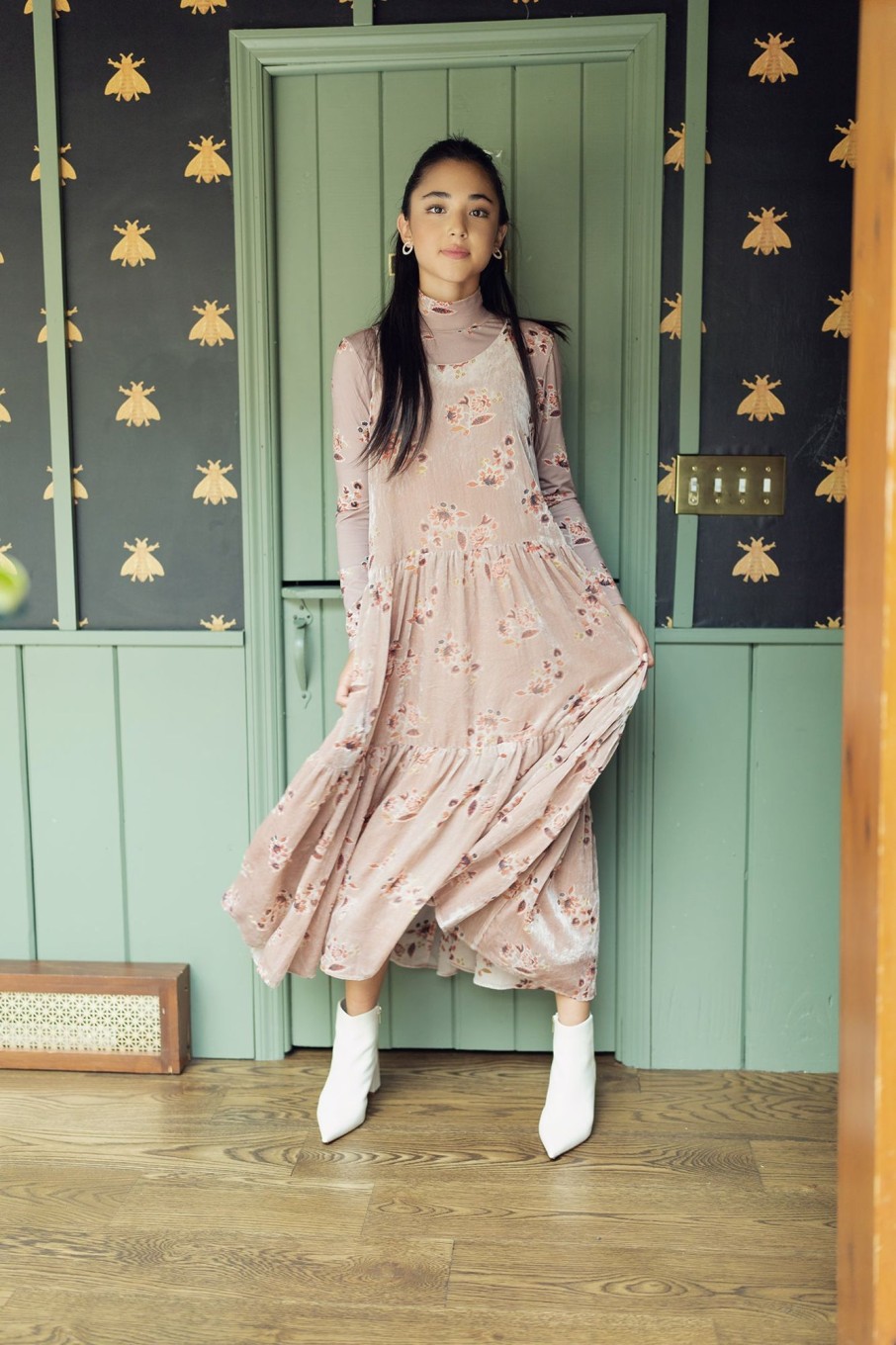 Online Tiered Jumper-Blush Floral Teen Dresses