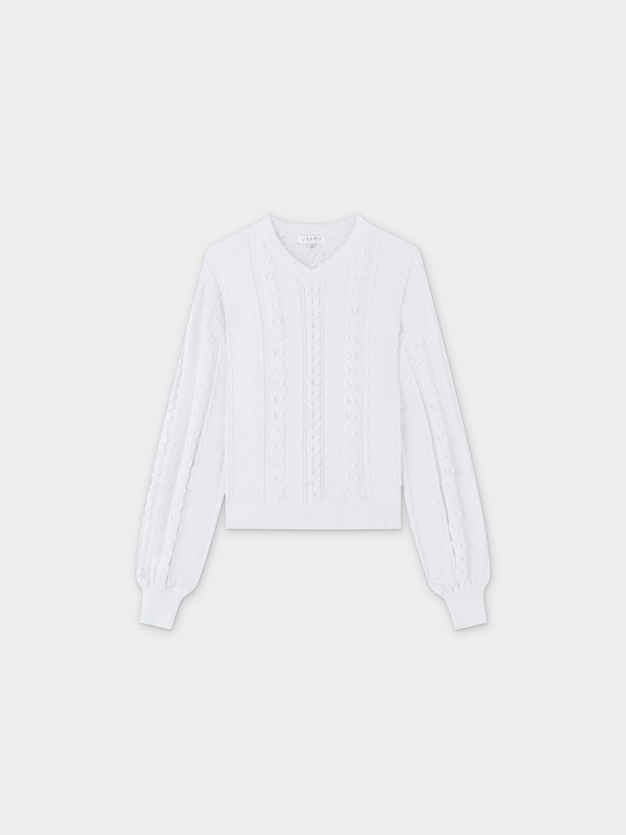 Hot Cross Stitch Sweater-White Tops