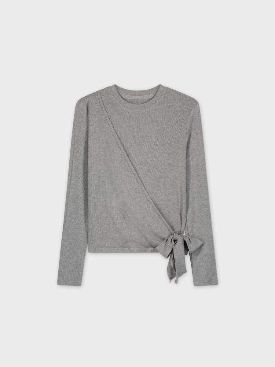 Best Ribbed Wrap Tee-Heather Grey Tops