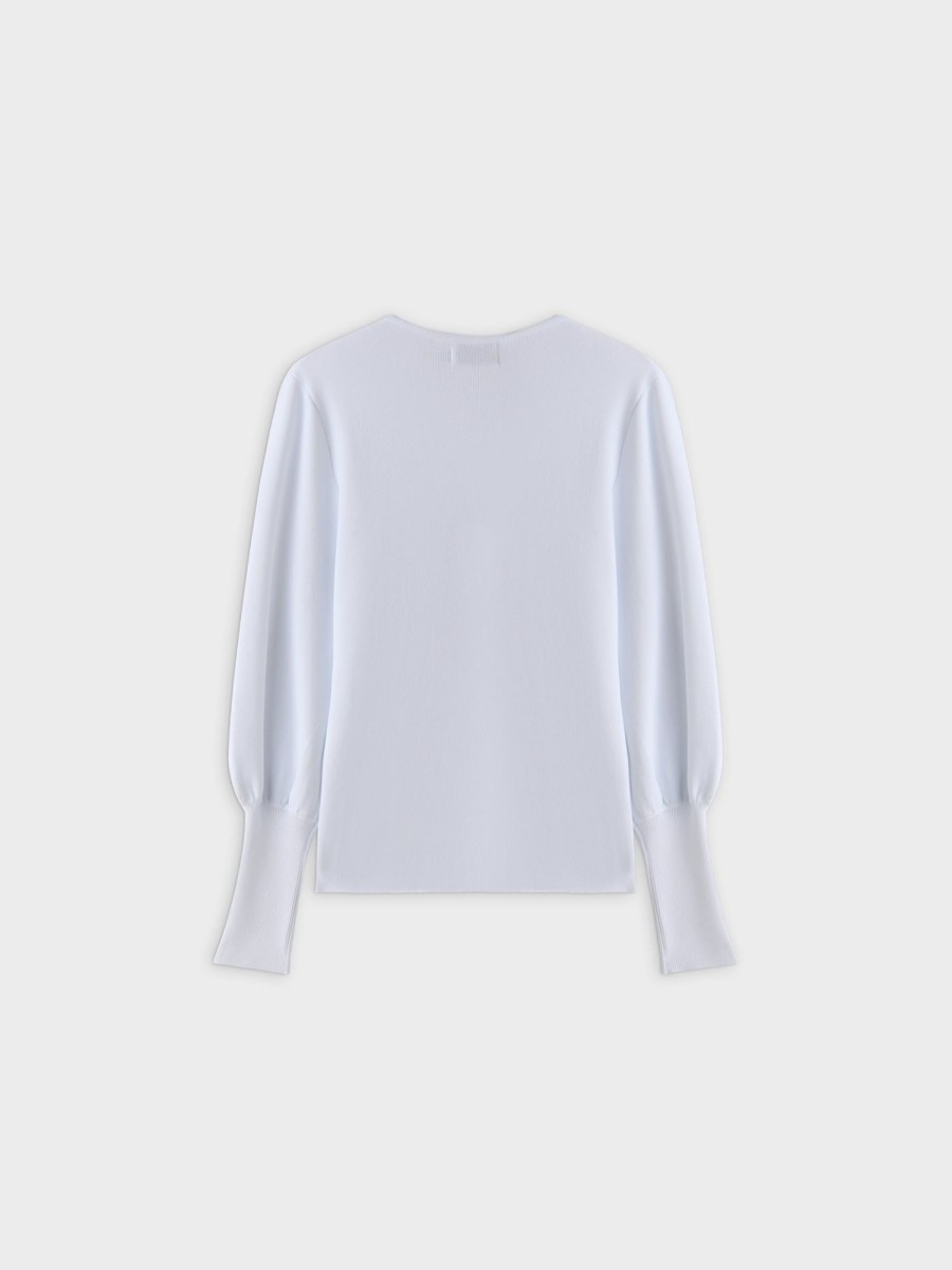 Clearance High Cuff Sweater-White Tops