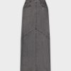 New Stitched Detail Denim Skirt-Black Skirts