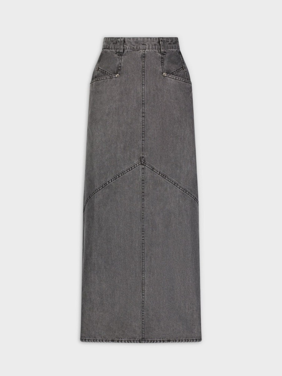 New Stitched Detail Denim Skirt-Black Skirts