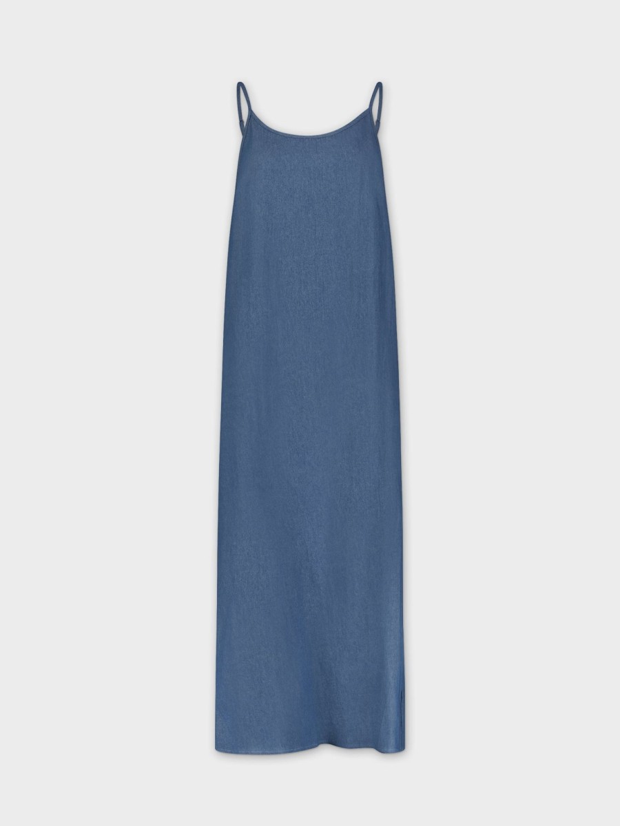 New Crew Neck Slip Dress-Blue Denim Dresses