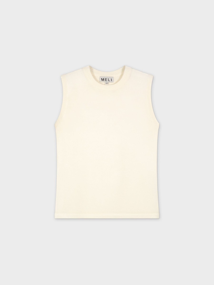 Online Sleeveless Crew Sweater-Cream Tops