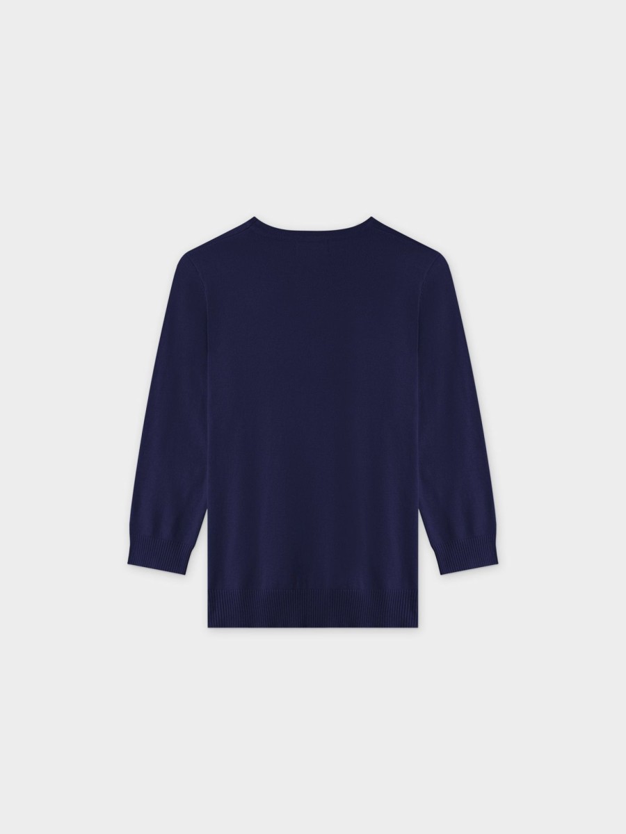 New Basic Crew Sweater 3Q-Dark Navy Tops