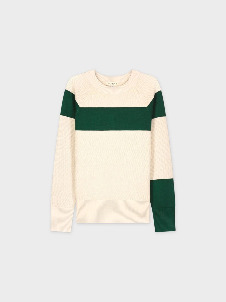 Best Wide Stripe Sweater-Cream/Green Tops