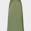 Wholesale Midi Seamed Leather Skirt-Olive Skirts