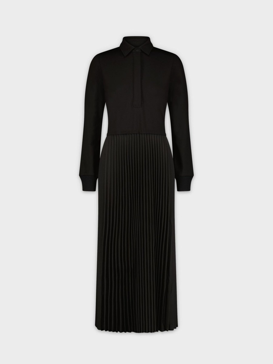 Wholesale Midi Pleat Bottom Shirtdress-Black Dresses