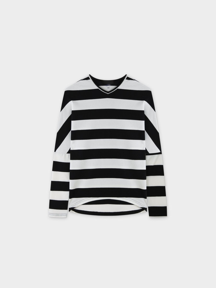 Hot Striped Dolman V Neck-Black/White Tees