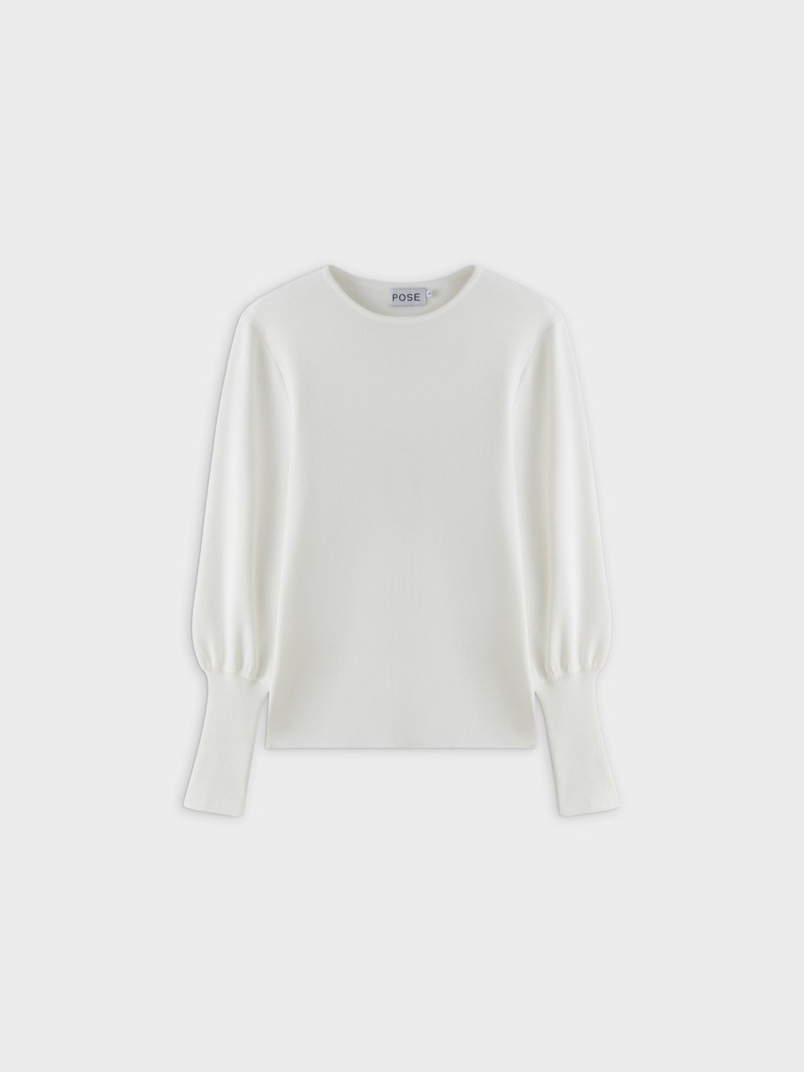 Clearance High Cuff Sweater-Cream Tops