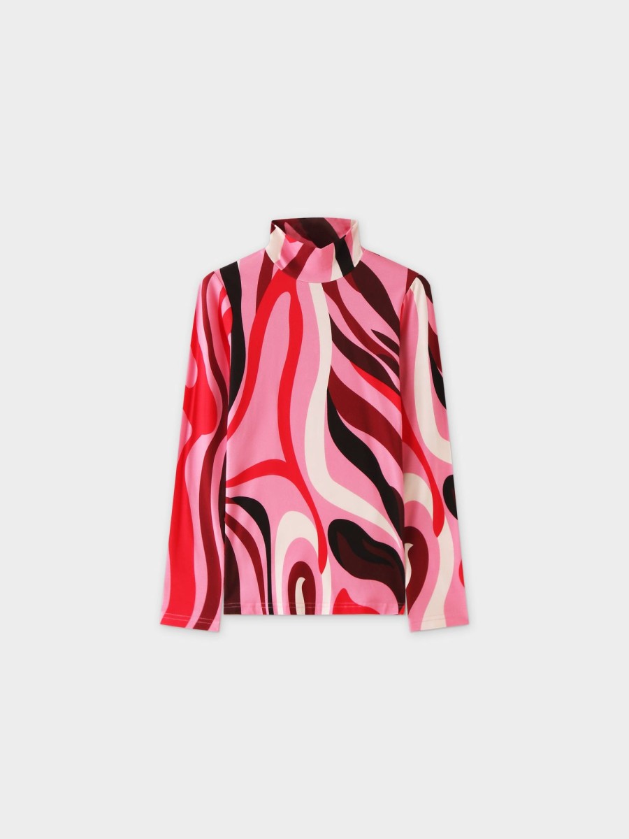 Wholesale Printed Turtleneck-Pink Swirl Tops