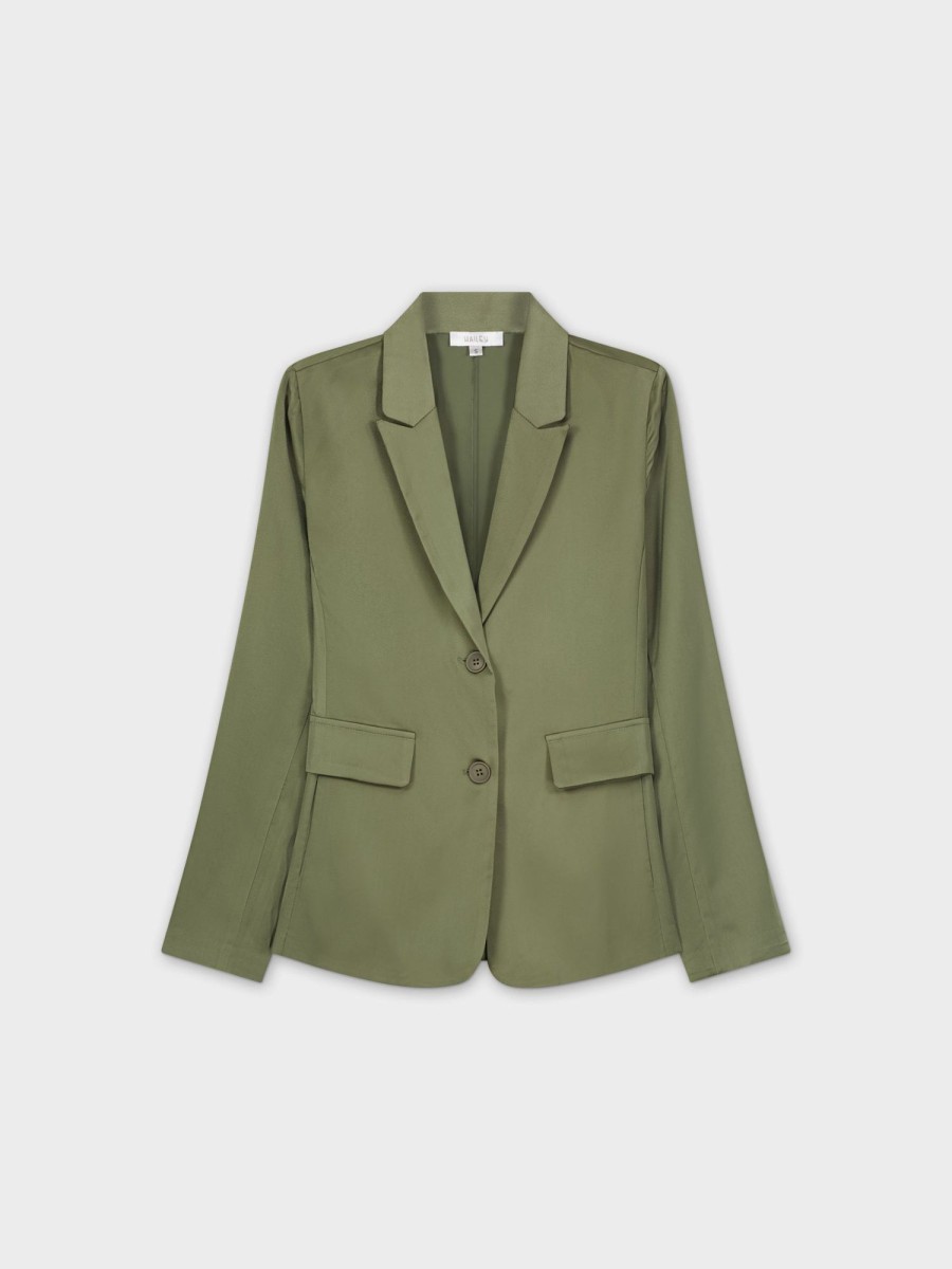 Hot Satin Blazer-Olive Green Tops