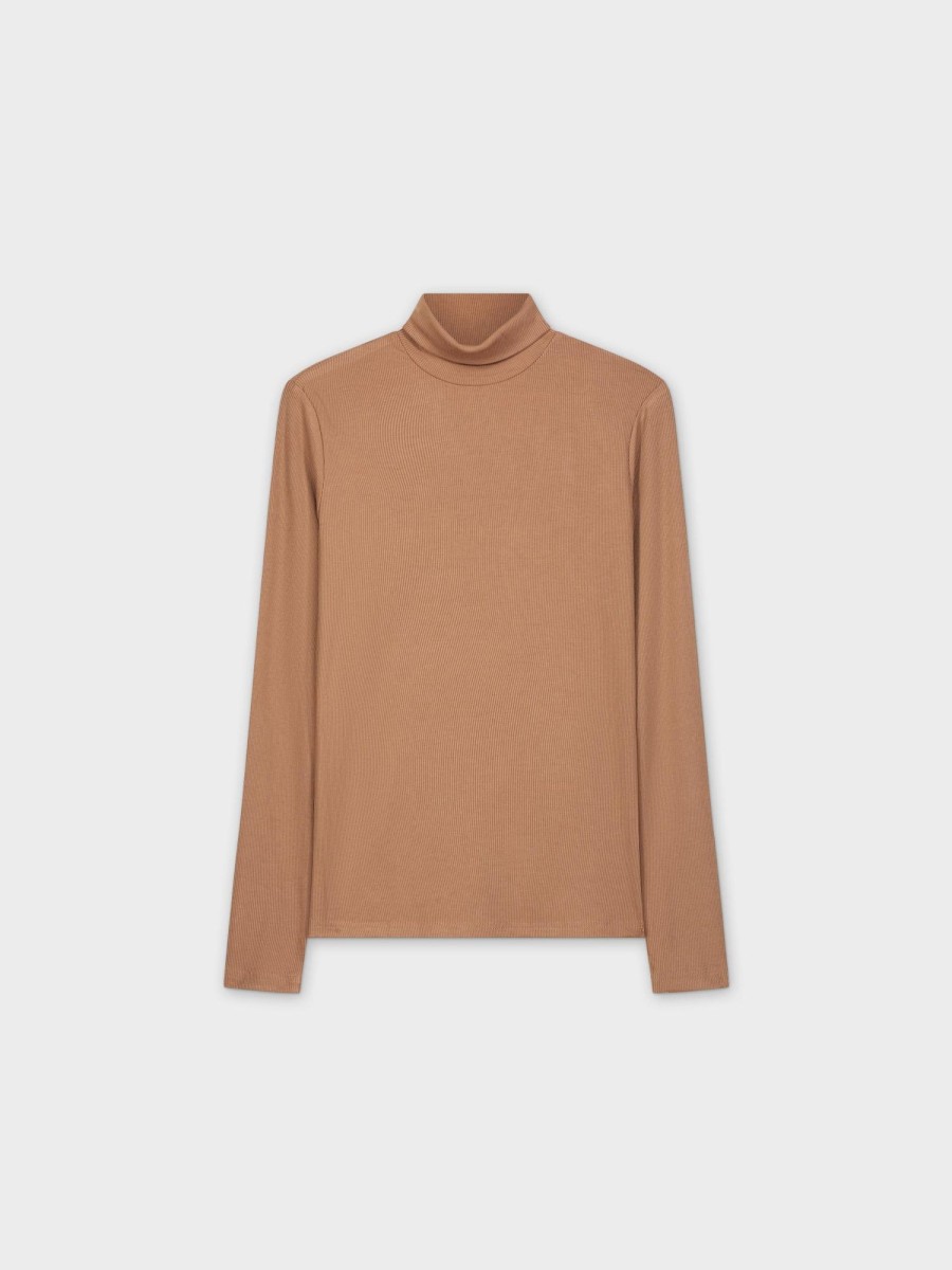 New Ribbed Turtleneck-Mocha Tops