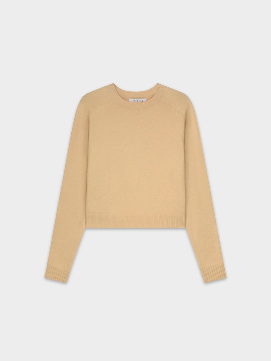 Hot Ribbed Band Sweater-Tan Tops