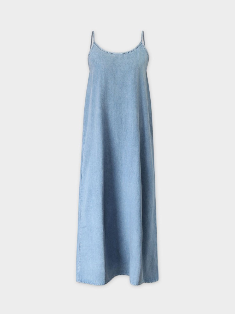 New Crew Neck Slip Dress-Light Blue Denim Dresses