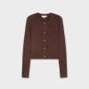 Best Ribbed Cropped Cardigan-Brown Tops