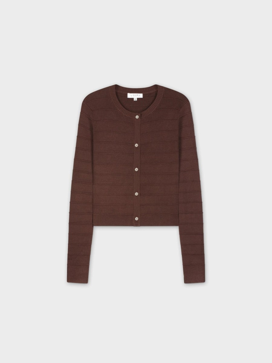 Best Ribbed Cropped Cardigan-Brown Tops