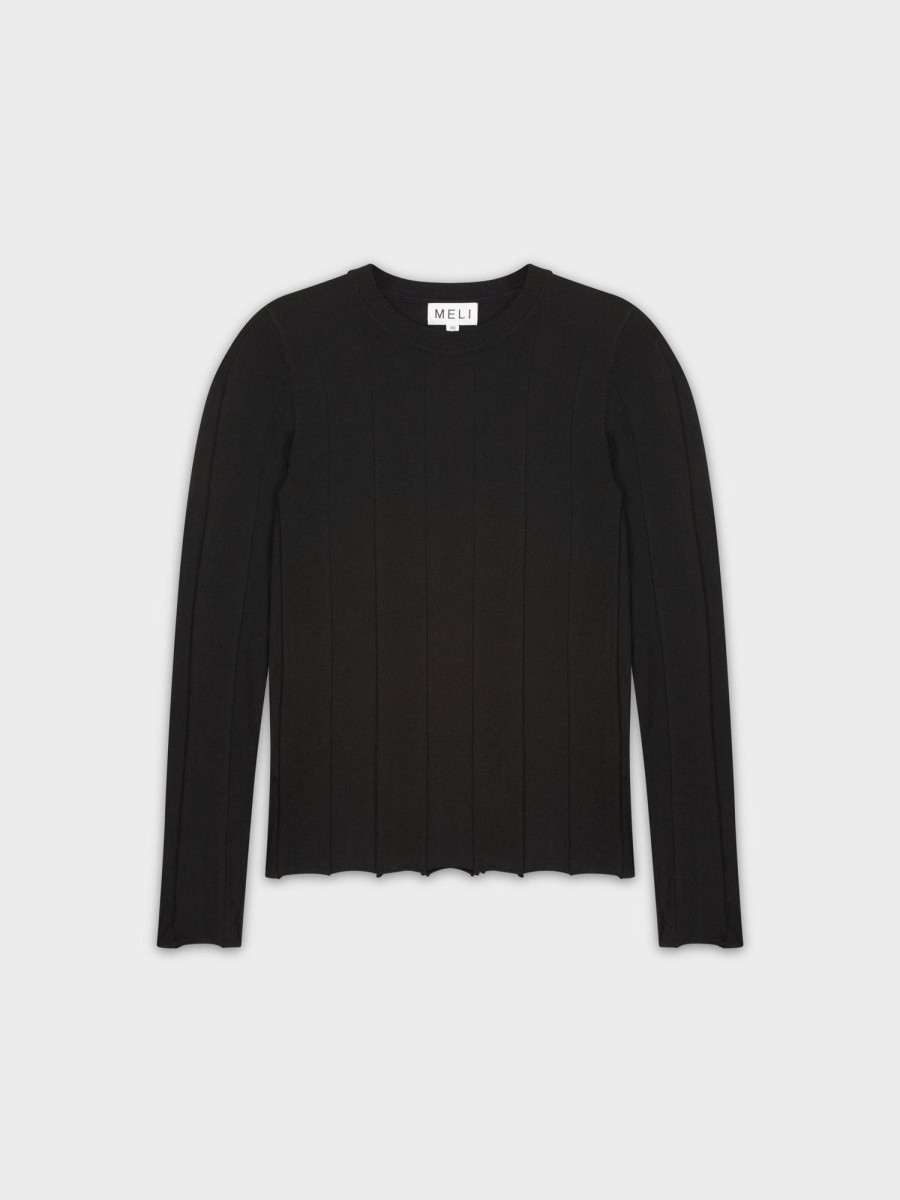 Best Wide Ribbed Sweater-Black Tops