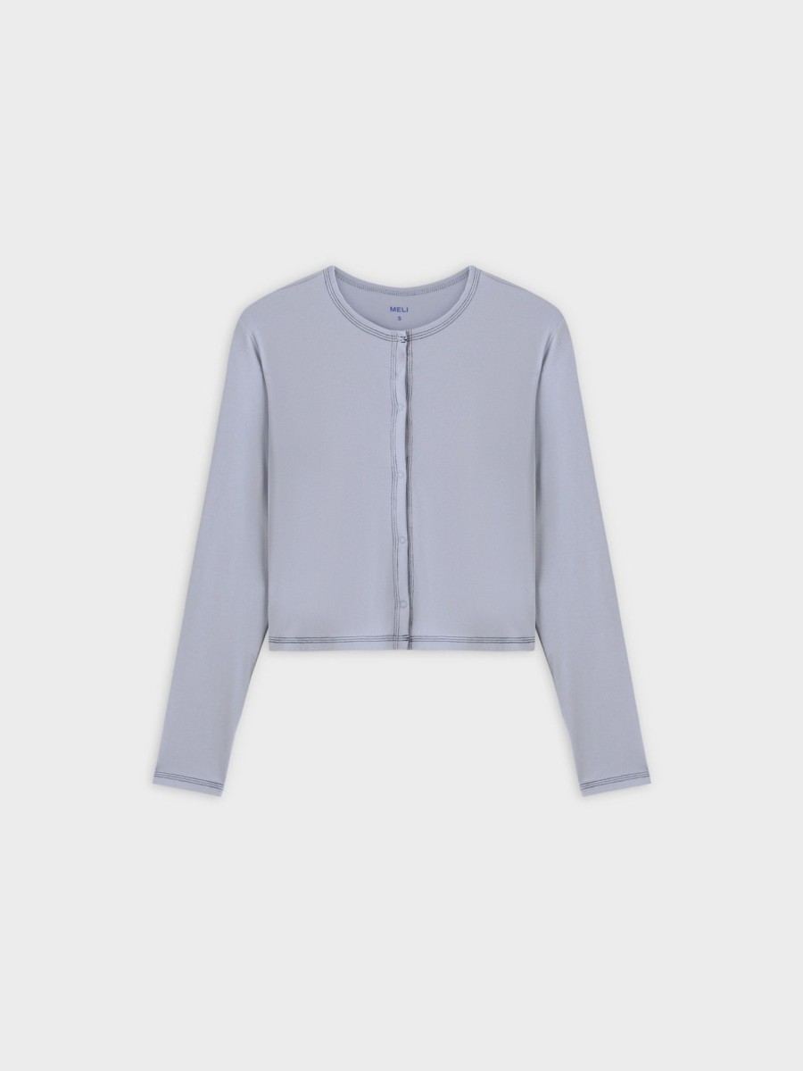 New Basic T-Shirt Cropped Cardigan-Light Blue Sets